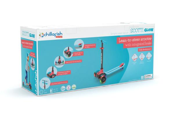 Chillafish Scotti Glow Blue 3-Rad leicht lenkender Tretroller mit Twintip Antirutschdeck